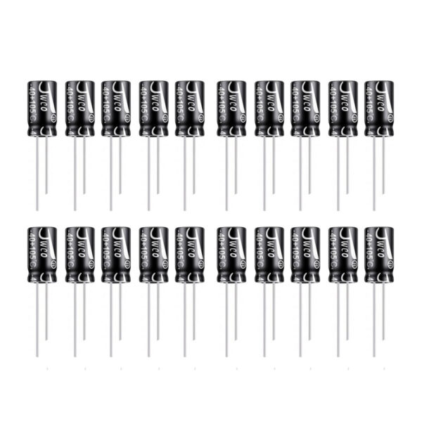خرید و فروش  خازن الکترولیت 10 میکرو فاراد 50 ولت جی دبلیو کو کد Silvana-C04 بسته 20 عددی مناسب برای انواع pcb